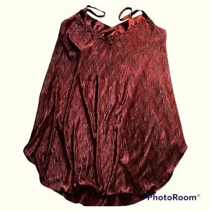 Violets and Roses VTG 90s Dark Maroon Accordion Pleats Thin Straps Nightie EUC